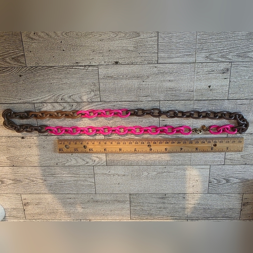 J. Crew Vibrant Pink and Brown Chain Necklace